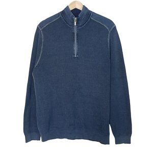 Tommy Bahama Mens Ribbed Knit Quarter Zip Pullover Sweater Size M Blue Mock Neck